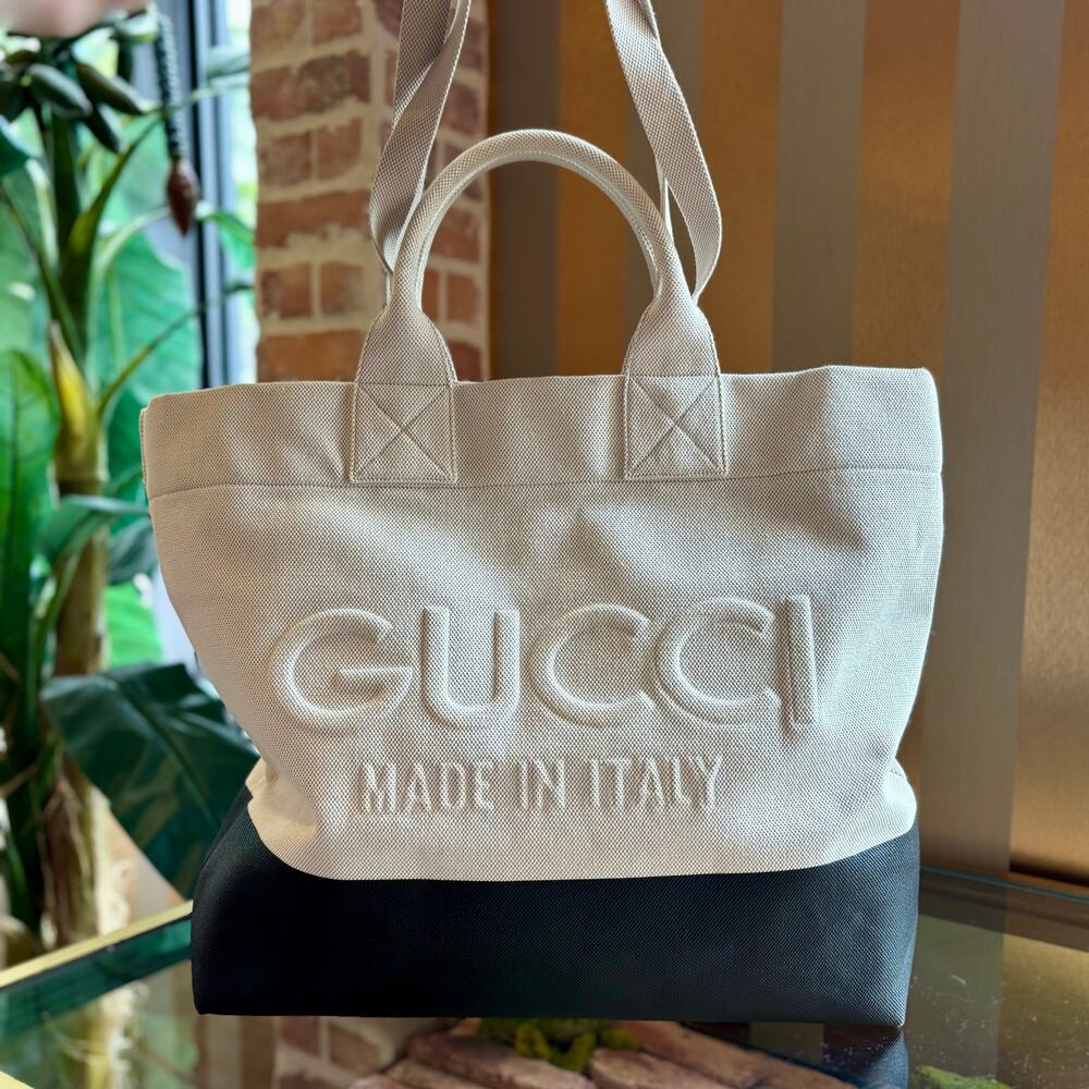 GUCCI Canvas Embossed Logo Tote